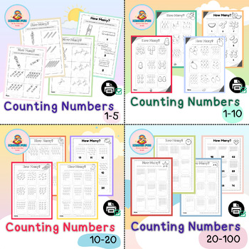 Preview of Counting Numbers Bundle l How many? l Kindergarten Math Worksheets/Assignments