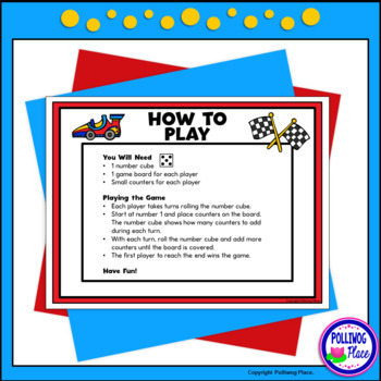 Counting Numbers Game: Race to 20, 50, or 100 - Race Cars by Polliwog Place