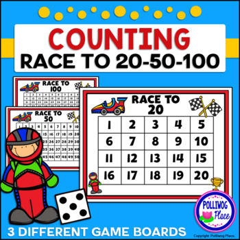 Preview of Counting Numbers Game: Race to 20, 50, or 100 - Race Cars