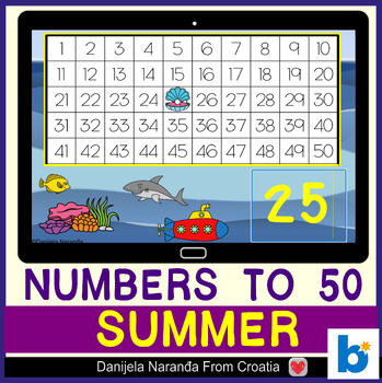 Preview of Counting Numbers To 50 | Summer End Of Year MATH Boom™ Cards