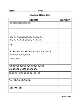 Preview of Counting Objects 0-20 Assessment/Homework