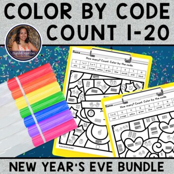 Preview of Counting Objects 1-20 | Color by Code Mystery New Year Picture BUNDLE