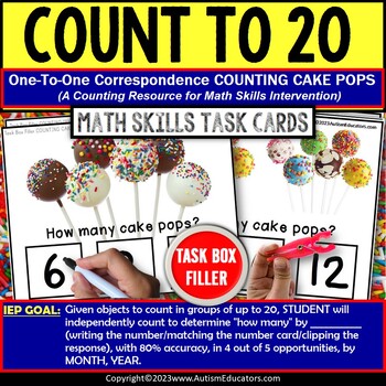 Preview of Counting Objects to 20 Task Box Filler for Special Education | Cake Pop Counting