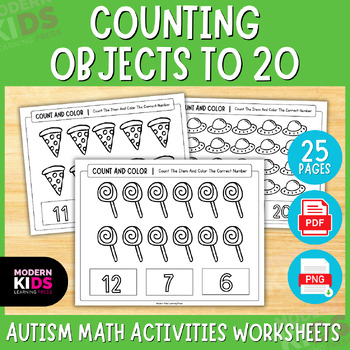 Preview of Counting Objects to 20 Worksheets - Autism Math Activities