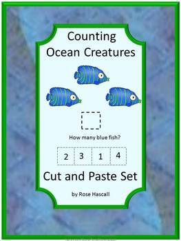 Preview of Ocean Animals Math Cut and Paste Worksheets Counting Addition and Subtraction