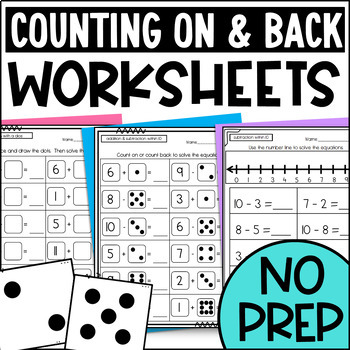 Preview of Counting On to Add and Counting Back to Subtract Worksheets: Dice & Number Line