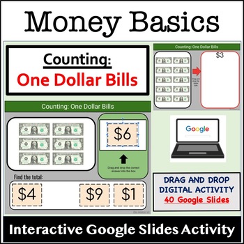 Preview of Counting One Dollar Bills (up to $10)  Basic Money Math Google Slides