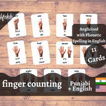 Preview of Counting - PUNJABI Flash Cards | Finger Counting | 11 Bilingual Flash Cards