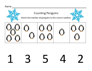 Preview of Counting Penguins (matching pictures to numbers 1-5)