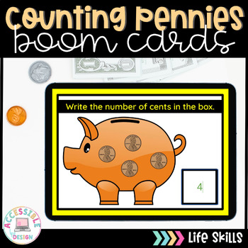 Preview of Counting Pennies | BOOM™ Cards | Digital Task Cards #catch24