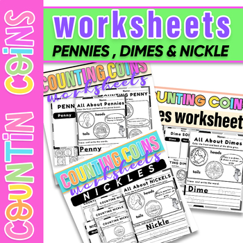 Preview of Counting Pennies , Dimes & Nickles | Money Identifying & Counting Coins Bundle
