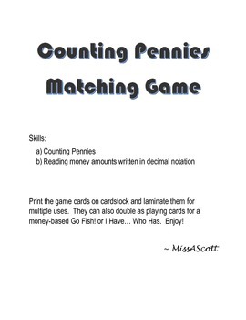 Preview of Counting Pennies Memory Game
