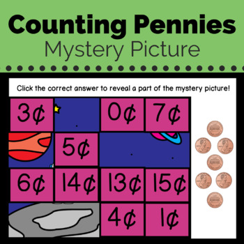 Preview of Counting Pennies Mystery Picture (Boom Cards)