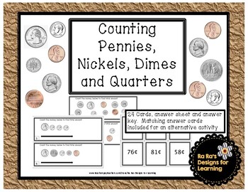 Counting Pennies, Nickels, Dimes and Quarters Task Cards | TpT