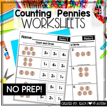 Preview of Counting Pennies Worksheets | Money Counting Activities | Coins