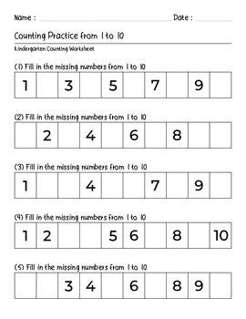 Counting Practice from 1 to 100 : Fill in the missing numbers 1 to 100