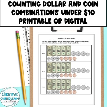 Preview of Life Skills Functional Math Counting Price Points under $10 Printable Lesson