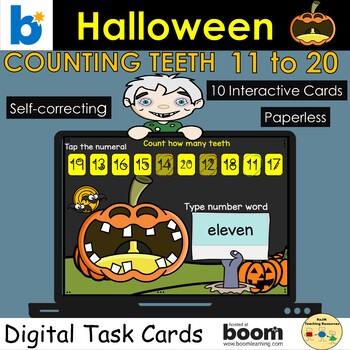 Preview of Counting Pumpkins Teeth 11 to 20 Halloween Fall Autumn BOOM Cards™ Digital