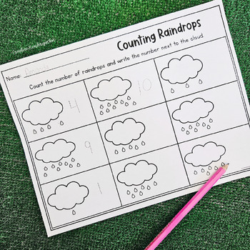 Counting Raindrops! Numbers 1 to 20 Activity Pack for Kindergarten