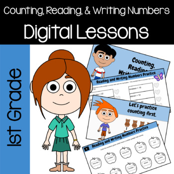 Preview of Counting, Reading & Writing Numbers 1st Grade Google Slides | Math Skills Review