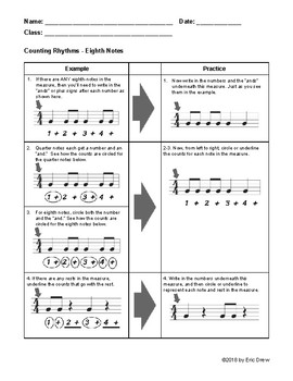 Counting Rhythms Worksheet (Eighth Notes) by Eric's Band Stuff | TPT