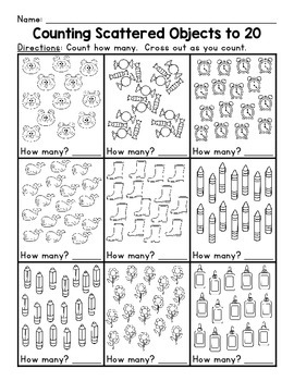 Counting Scattered Objects to 20 - Worksheets and EASEL Activities