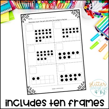 counting sets to 20 worksheets by glitter and glue 4 k 2 tpt