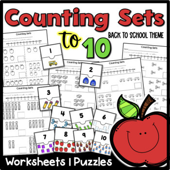 Preview of Counting Sets to 10 Back to School Theme Worksheets