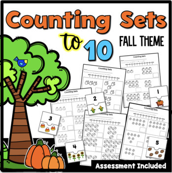 Preview of Counting Sets to 10 Worksheets Fall Theme - Assessment Included