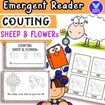 Preview of Counting Sheep & Flowers 0-10 Math Emergent Reader Kindergarten NO PREP