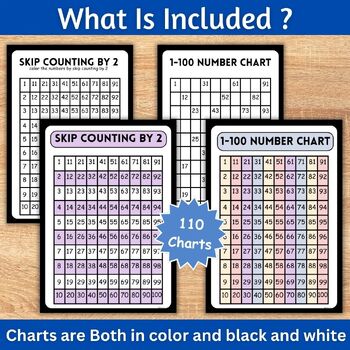 Counting & Skip counting worksheets and charts to 100 and Flashcards Bundle