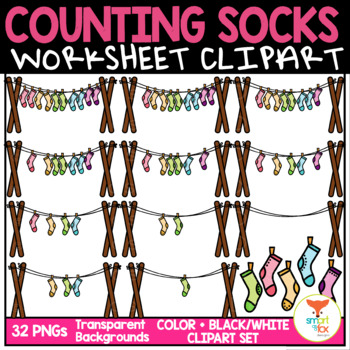 Preview of Counting Socks on Clothesline Math Clip Art Commercial Use