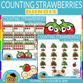 Preview of Counting Strawberries Ten Frame Clip Art Bundle (0-10)
