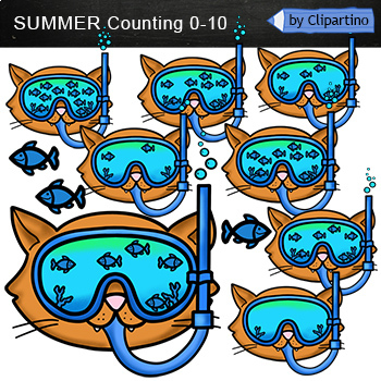 Preview of Counting Summer clip art: cat and fish