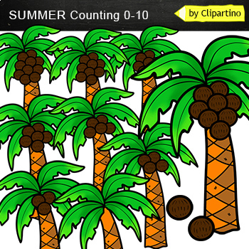 Preview of Counting Summer clip art: palm and coconuts