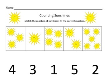 Preview of Counting Sunshines (matching pictures to numbers 1-5)