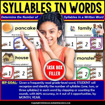 Preview of Counting Syllables Activities Phonemic Awareness Task Box Filler for Autism