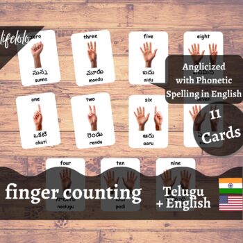 Preview of Counting - TELUGU Flash Cards | Finger Counting | 11 Bilingual Flash Cards