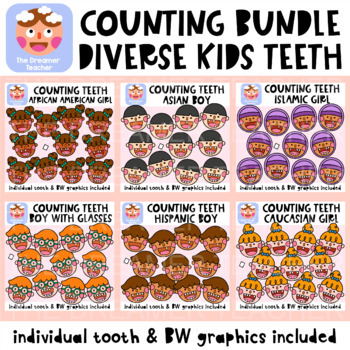 Preview of Counting Teeth Diverse Kids Clipart Bundle