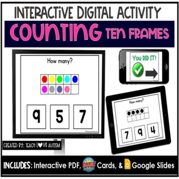 Preview of Counting Ten Frames Digital Task Cards | Subitizing | Math Boom Cards