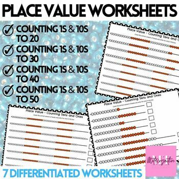 Tens and Units worksheets using beaded string