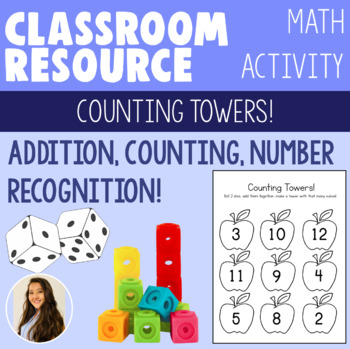 Preview of FREE - Counting Towers! Addition, Counting, Number Recognition Dice Activity