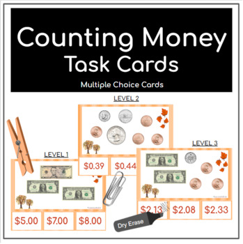 Preview of Counting U.S. Money Task Cards - 3 Levels