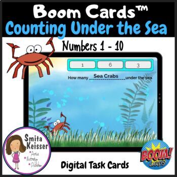 Preview of Counting Under the Sea 1 -10 with Animation, Kindergarten, Boom Cards™️ Earth
