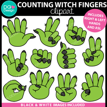 Preview of Counting Witch Hands Clipart | Halloween Counting Clipart | ASL Clipart