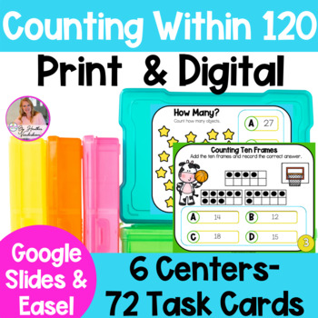 Preview of Counting Within 120 | 6 LOW PREP Math Centers | Digital and Print | 1.NBT.1