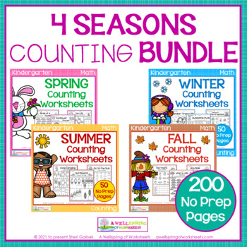 Preview of Counting Worksheets for Kindergarten - 4 Seasons Bundle