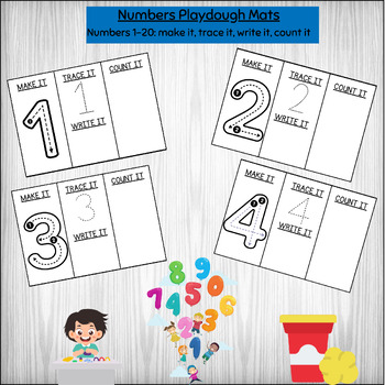 Preview of numbers playdough mats, printable playdoh mats, numbers 1 to 20, task cards,