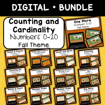 Preview of Counting and Cardinality BOOM Cards BUNDLE Numbers 0-20 Fall Online Learning