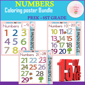 Preview of Counting and Coloring Numbers 1 to 29 Math collaborat for Prek To 1St Bundle